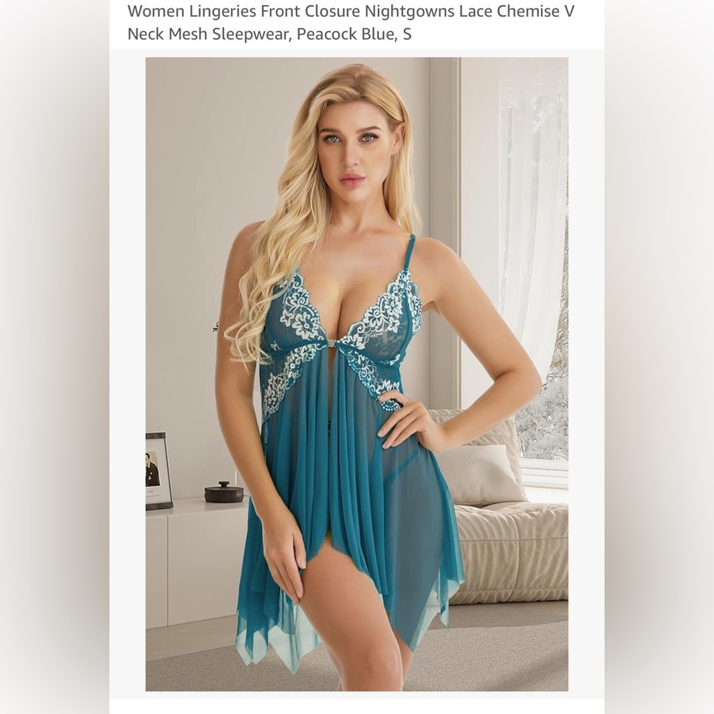 Elegant Lace Chemise in Teal, Sz S